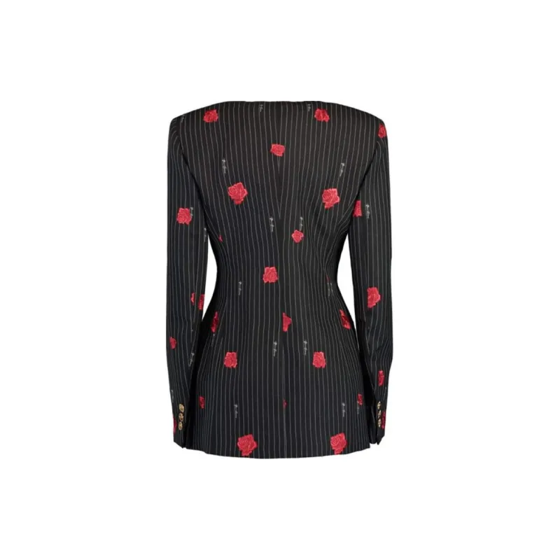 VERSACE Rose Print Striped Double Breasted Jacket 'Black'-1