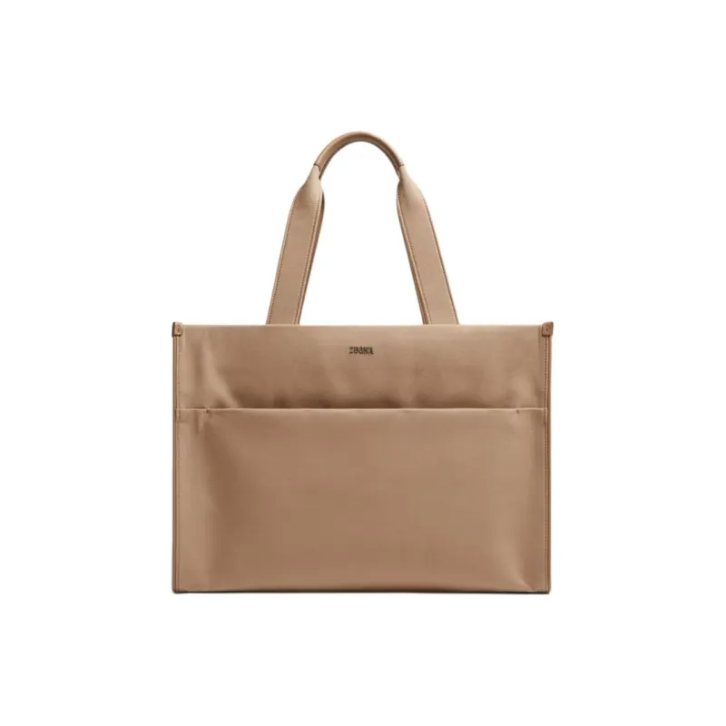 Zegna Cotton With Calfskin Tote Bag Shopping Bag Handbag Men's Dark Beige-0