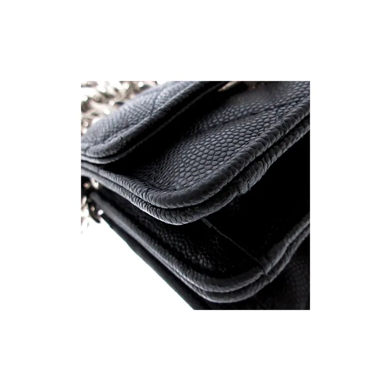 CHANEL Shiny Grain Embossed Caviar Calfskin Shoulder Bag, Crossbody Bag, Clutch Regular Women's Black-6