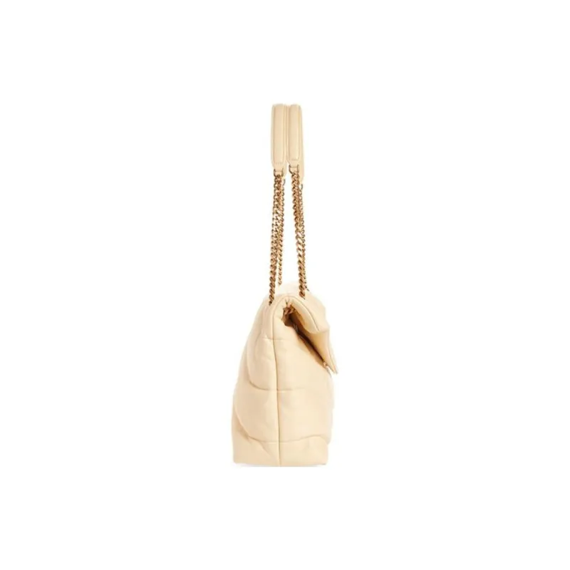 SAINT LAURENT LOULOU Lambskin Puffer Cloud Bag Pillow Bag Chain Shoulder Bag Crossbody Bag Women's Beige-2