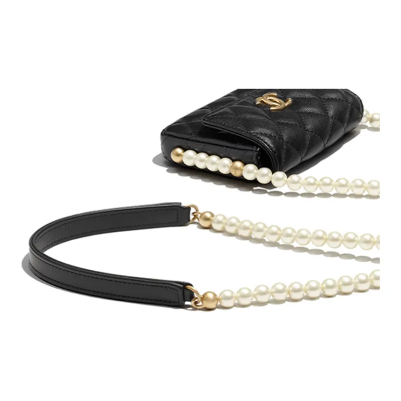 CHANEL Calfskin Card Holder, Coin Purse, Shoulder Bag, Crossbody Bag Trumpets Women's Black-3