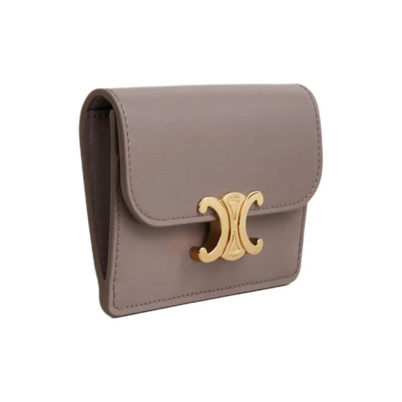CELINE Triomphe Shiny Calfskin Patchwork Leather Card Holder Women's Eggstone Gray-1