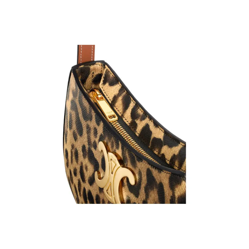CELINE Canvas With Leather Handbag Shoulder Bag Medium Size Women's Leopard Print-4