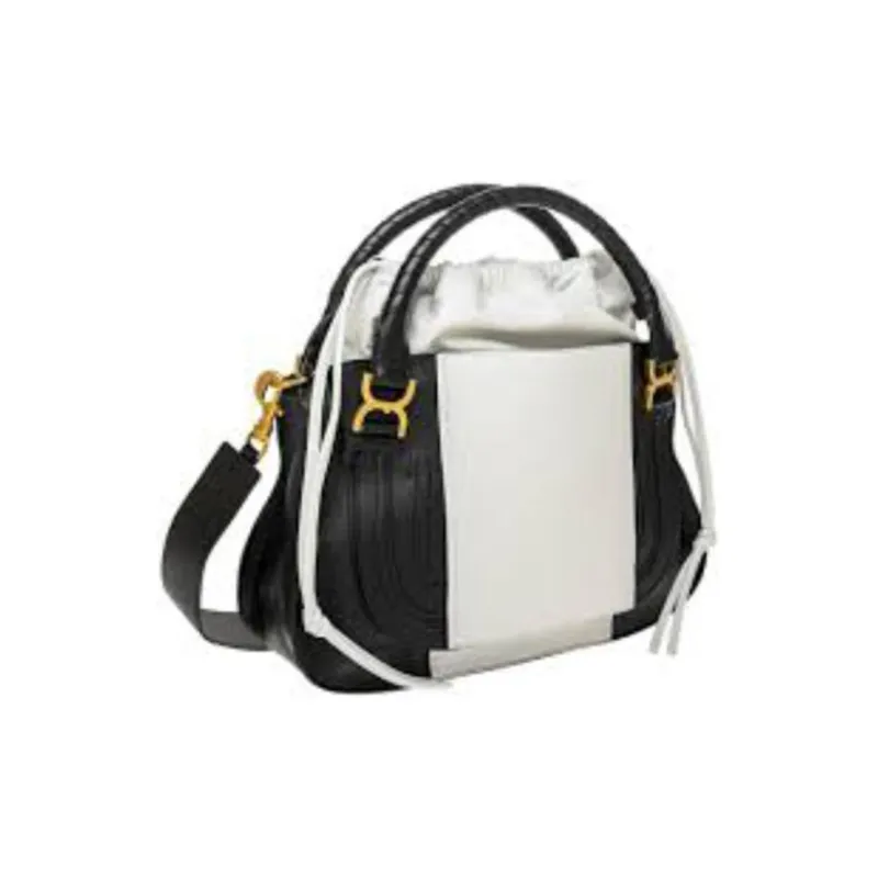 Chloe Marcie Calfskin Combined With Lambskin One Shoulder Handbag Crossbody Bag Large Size Women's White/Black-1