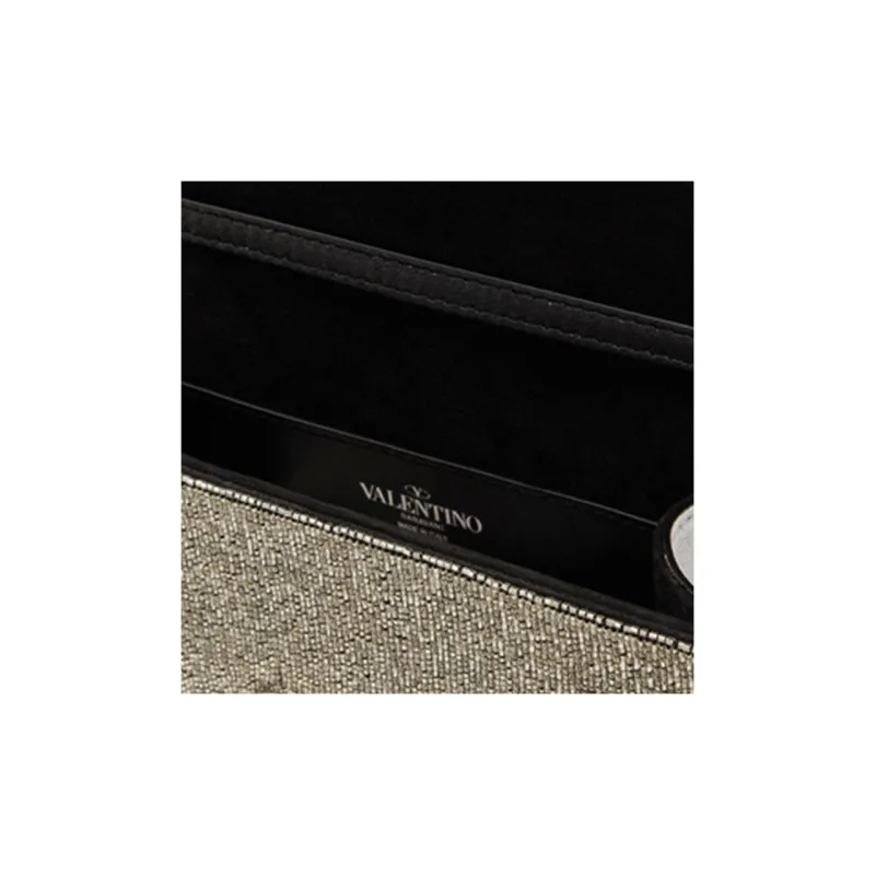 Valentino Locò Leather Embroidery Baguette Bag Shoulder Bag, Handbag Small Size Women's Silver-3