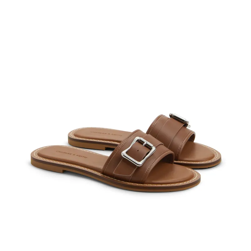CHARLES&KEITH Composite Sole Slide Slippers 1.2cm Women's Chalk White/CARAMEL Caramel-7
