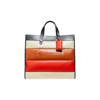COACH Field Calfskin Leather Tote Bag Shopping Bag Crossbody Handbag Large Size Unisex Candy Color Blocking