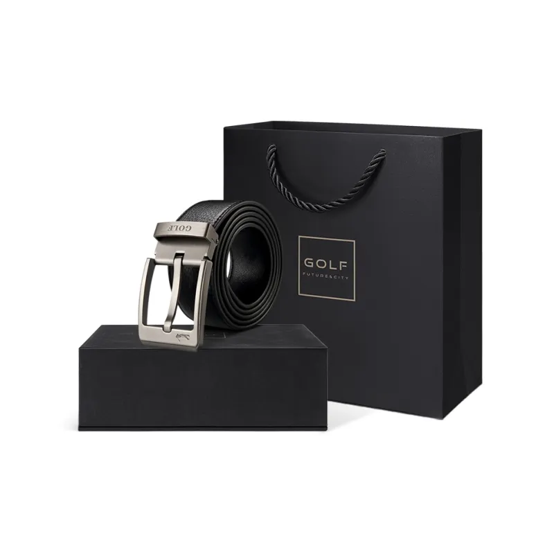 GOLF Top Grain Cow Leather Pin Buckle Belt Men's Black 3.8cm-5