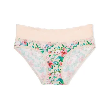 Victoria's Secret PINK THE LACIE Lace-Waist Cotton Hr Panty/ V T Underpants Women's 1 Pack Plant And Floral