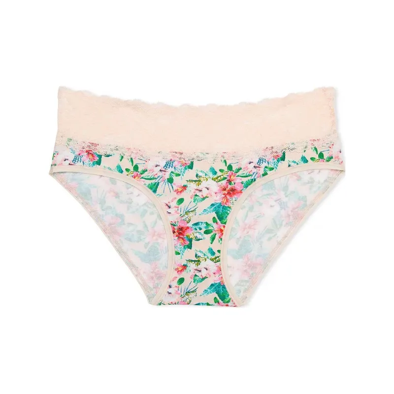 Victoria's Secret PINK THE LACIE Lace-Waist Cotton Hr Panty/ V T Underpants Women's 1 Pack Plant And Floral-0