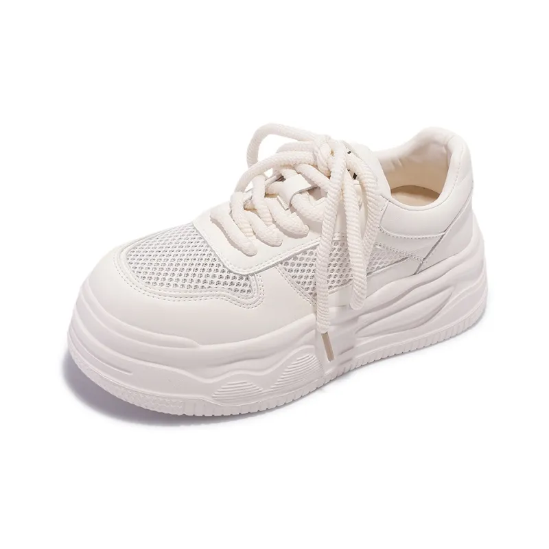 Shen Linsen Slip Resistant Waterproof Cushioning Height Increasing Low Top Skateboard Shoes Women's Raw White-2