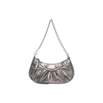 Balenciaga Cow Leather Biker Bag, Dumpling Bag, Crossbody Bag Mini Women's Silver