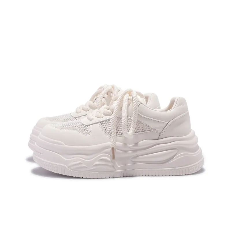 Shen Linsen Slip Resistant Waterproof Cushioning Height Increasing Low Top Skateboard Shoes Women's Raw White-3