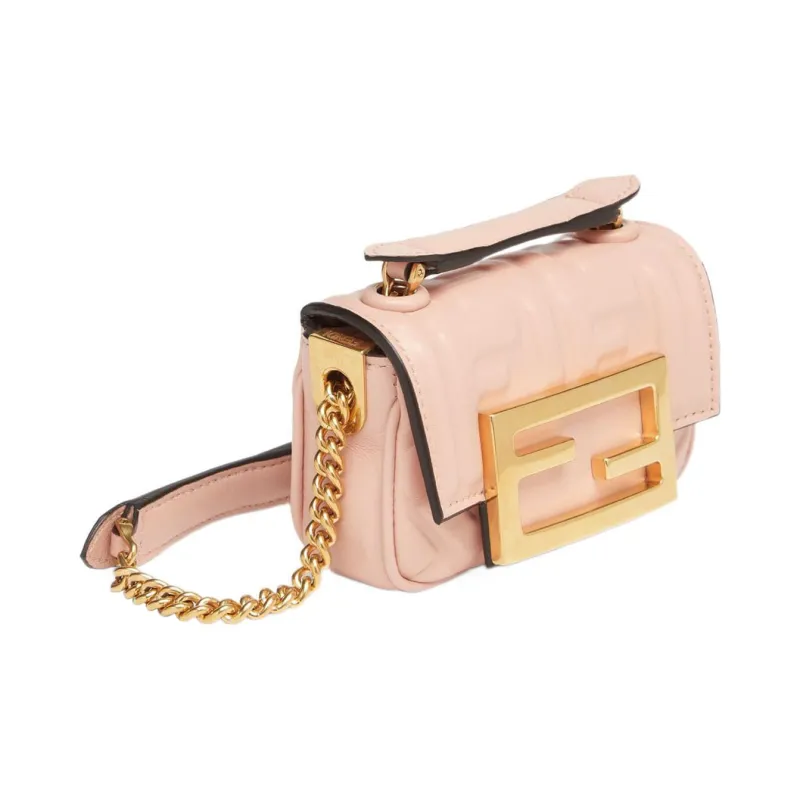 FENDI Baguette Nappa Leather Sheepskin Portable Crossbody Bag Shoulder Bag Extra Mini Women's Pink-1