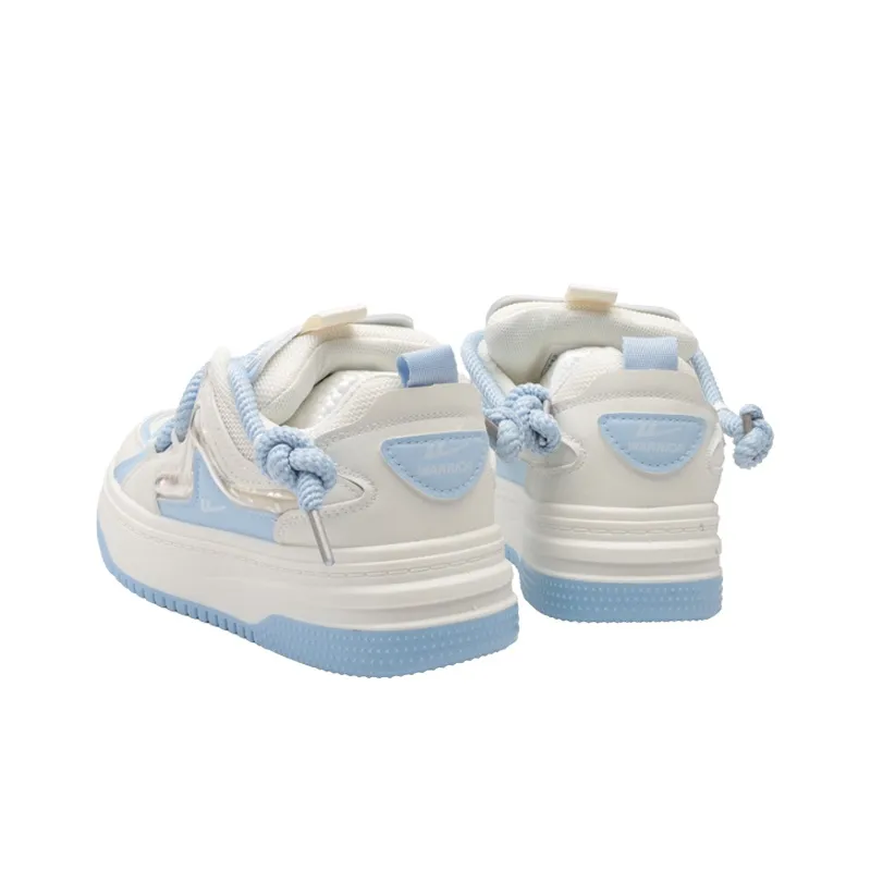 Warrior Anti Slip And Wear Resistant Lightweight Low Top Skateboard Shoes Women's Beige Blue-4