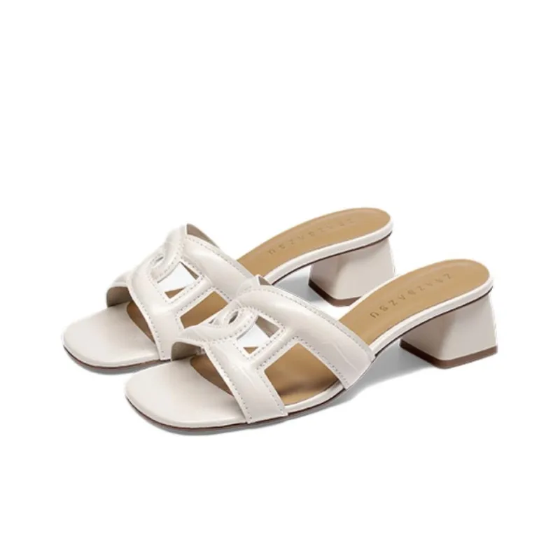 ZSAZSAZSU Rubber Sole Slide Slippers Women's Ecru-1