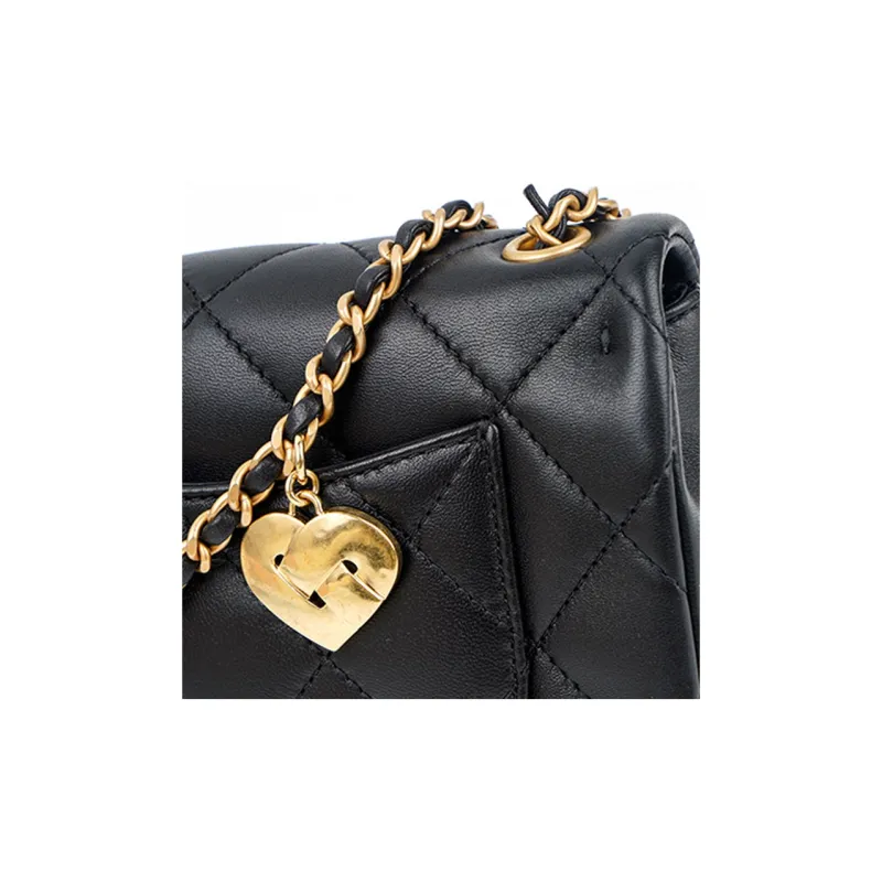 CHANEL 22BFW Sheepskin Shoulder Bag, Crossbody Bag Mini Women's Black-4