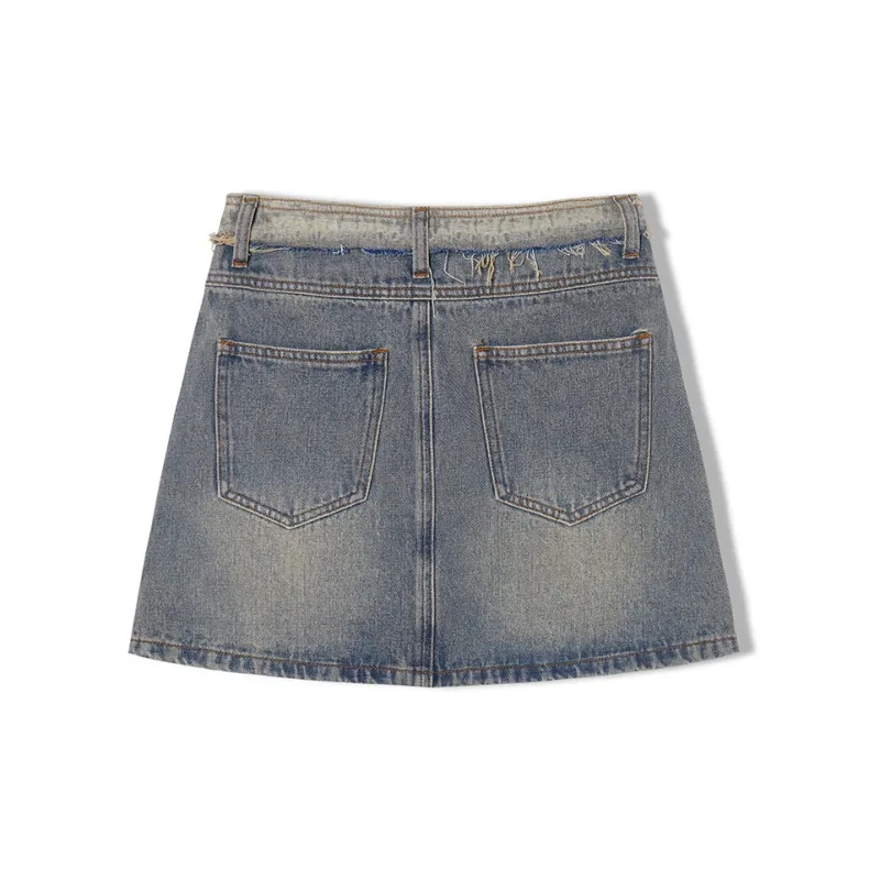 LA CRAWFISH Denim Short Skirts Women's Vintage Denim Blue-1