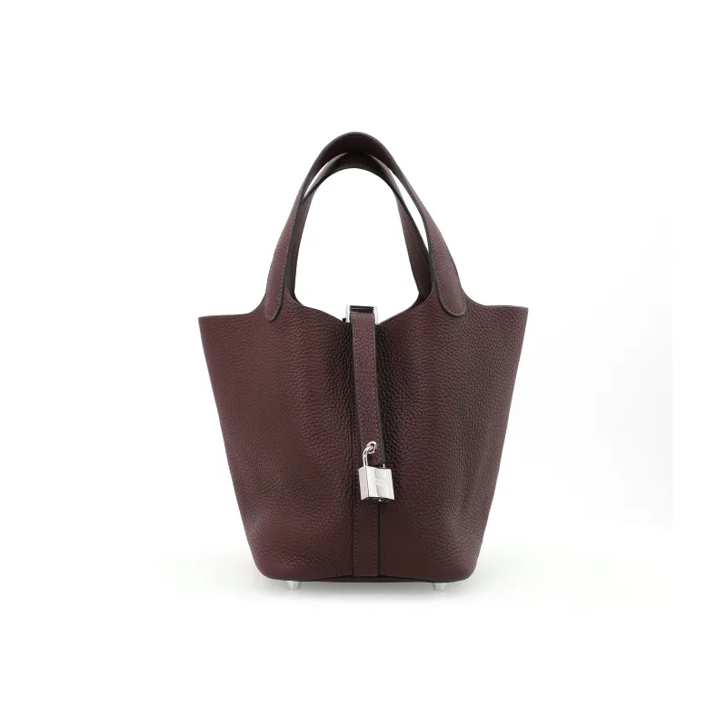 HERMES Clemence Bullock Leather Basket Bag, Bucket Bag, Handbag 18 Women's 0G Rouge Sellier Saddle Red-1