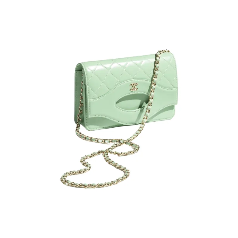 CHANEL Sheepskin One Shoulder Crossbody Clutch Women's Light Green-1