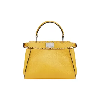 FENDI Peekaboo Full Textured Leather Shoulder Bag Crossbody Bag Handbag Mini Women's Yellow