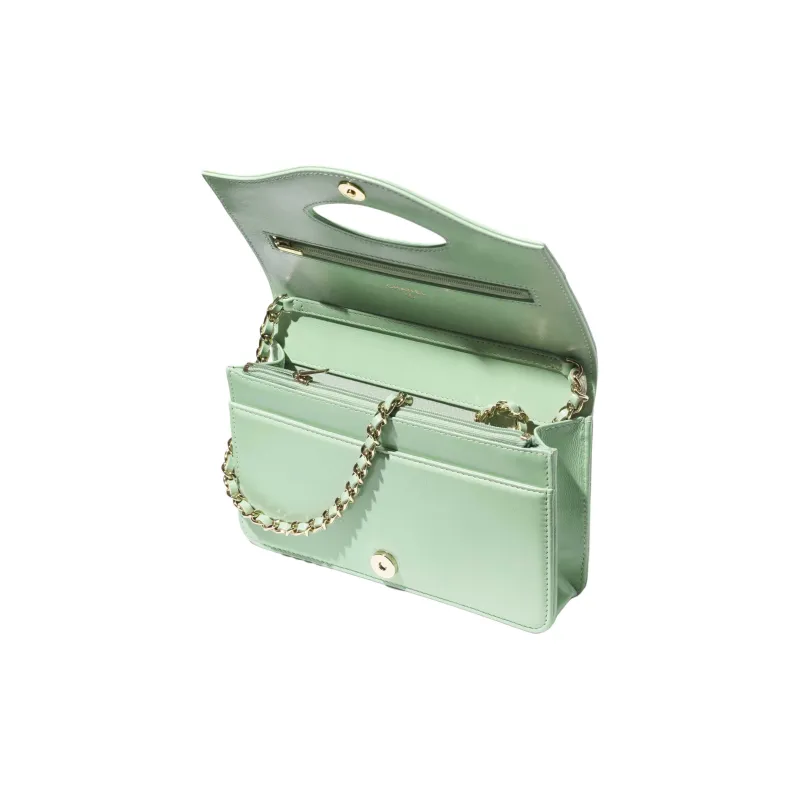 CHANEL Sheepskin One Shoulder Crossbody Clutch Women's Light Green-4