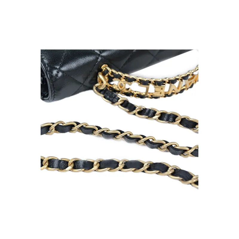 CHANEL Sheepskin Chain Bag Handbag Women's Black-5