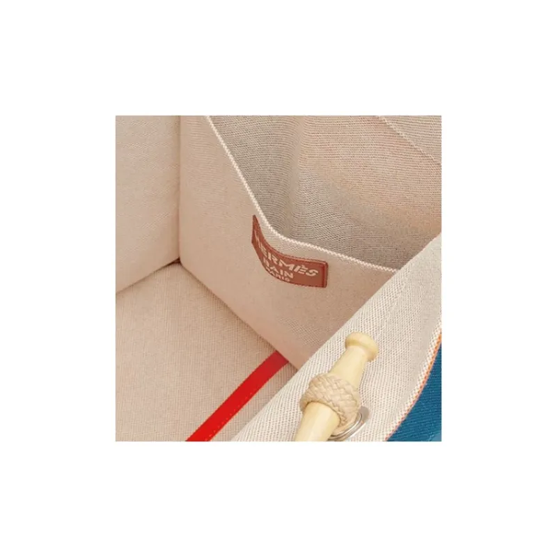HERMES Canvas Canvas Bag Tote Bag Shopping Bag Handbag Women's Beige & Multicolor-3