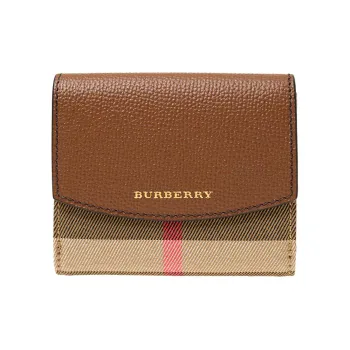 Burberry Canvas With Leather Card Clip Card Holder Wallets Regular Women's Khaki