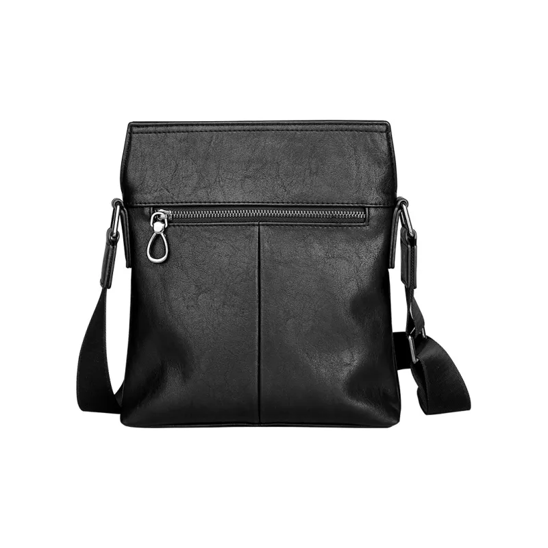 COW Microfiber Synthetic Leather Shoulder Bag Large Size Men's Black-9