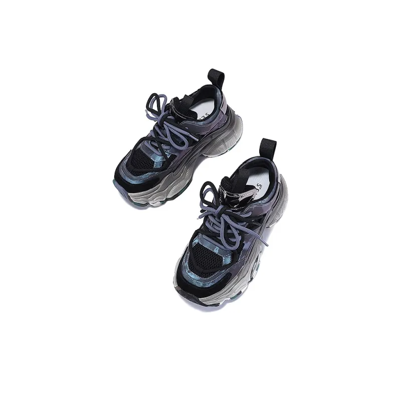 SELAIYA Anti Slip And Wear Resistant Height Increasing Low Top Chunky Sneakers Women's Silver, Black-8
