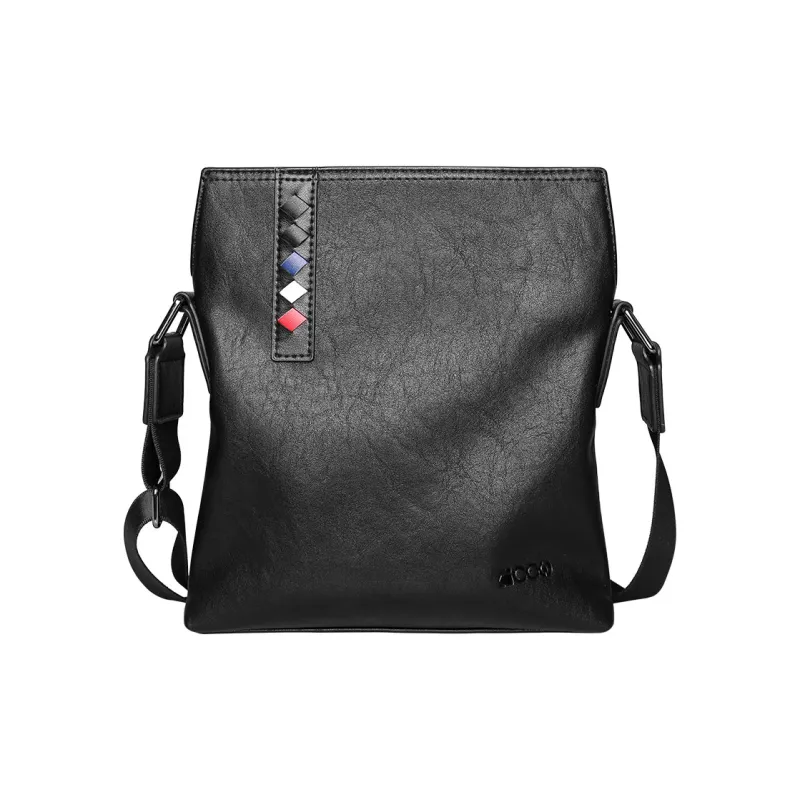 COW Microfiber Synthetic Leather Shoulder Bag Large Size Men's Black-8