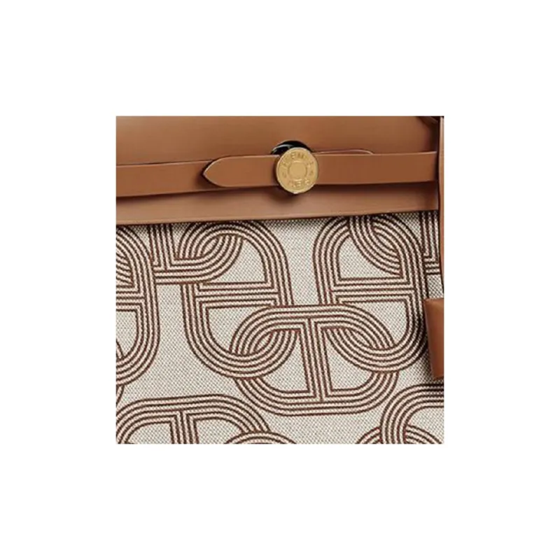 HERMES Herbag Zip Canvas With Leather One Shoulder Crossbody Canvas Bag, Handbag Regular Women's Beige Brown-2
