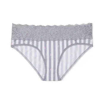 Victoria's Secret Lace-Waist Cotton Hiphugger Panty Stripe Underpants Women's 1 Pack Gray Stripes