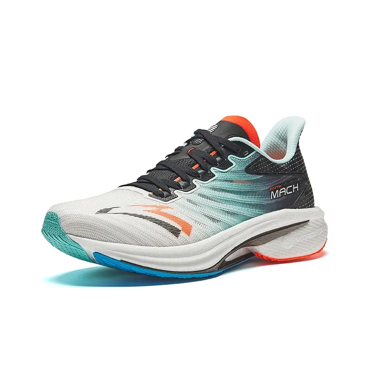 Anta MACH 4.0 Anti Slip Wear Resistant Low Top Running Shoes Men's Black White Blue-1