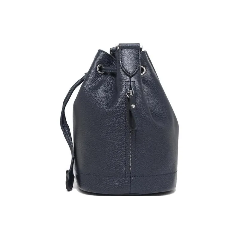 LONGCHAMP Le Foulonné Cow Leather Bucket Bags Crossbody Bag, Shoulder Bag Medium Size Women's Marine Blue-3