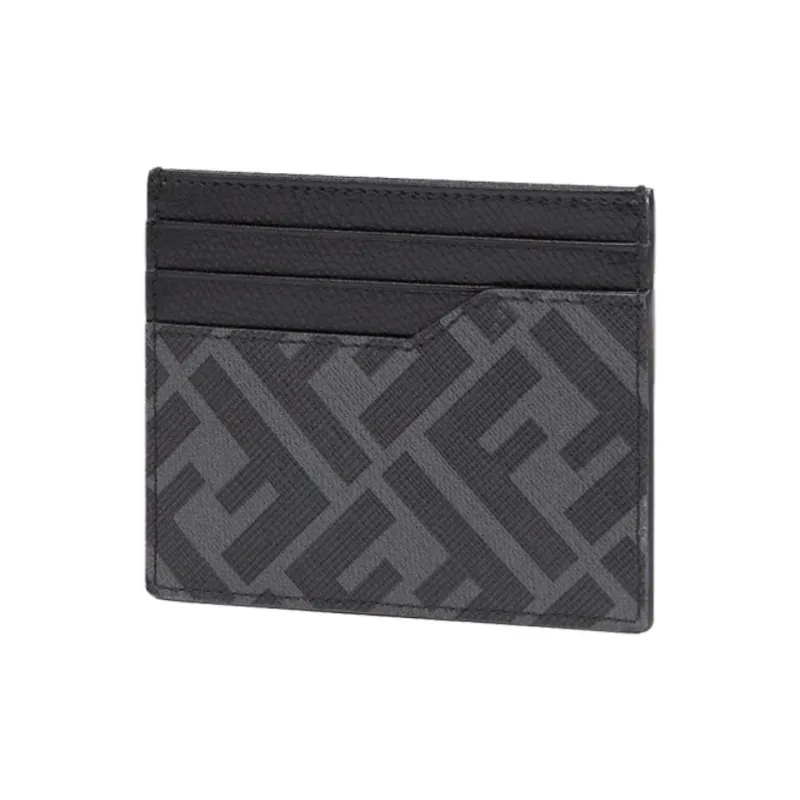 FENDI ROMA Calfskin Card Holder Men's Black & Gray-1