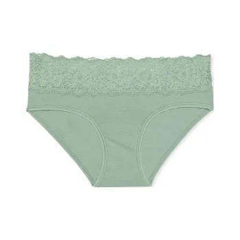 Victoria's Secret Lace-Waist Cotton Hiphugger Panty Seasalt Green Underpants Women's 1 Pack