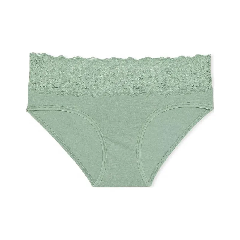 Victoria's Secret Lace-Waist Cotton Hiphugger Panty Seasalt Green Underpants Women's 1 Pack-0