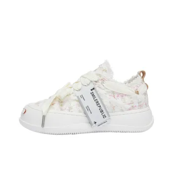 SMILEREPUBLIC PINK WHITE TWEED 'Chance Encounter' Height Increasing Low Top Canvas Shoes Unisex Pink White