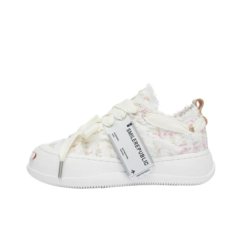 SMILEREPUBLIC PINK WHITE TWEED 'Chance Encounter' Height Increasing Low-Top Canvas Shoes Unisex Pink White-0