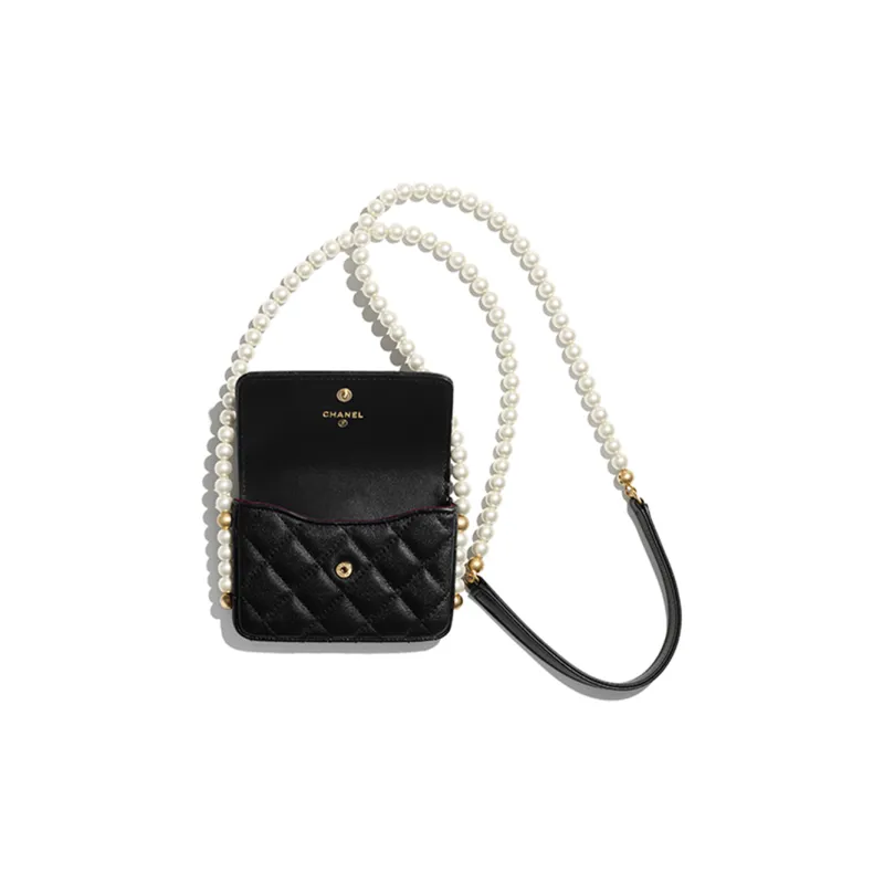 CHANEL Calfskin Card Holder, Coin Purse, Shoulder Bag, Crossbody Bag Trumpets Women's Black-1