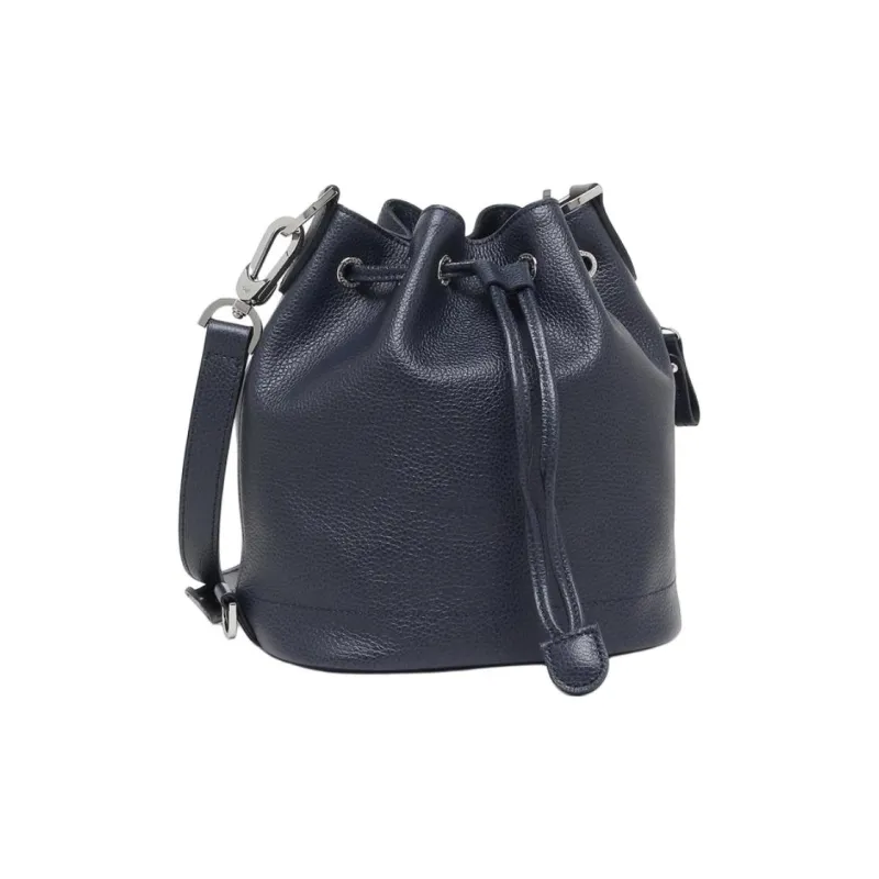 LONGCHAMP Le Foulonné Cow Leather Bucket Bags Crossbody Bag, Shoulder Bag Medium Size Women's Marine Blue-1