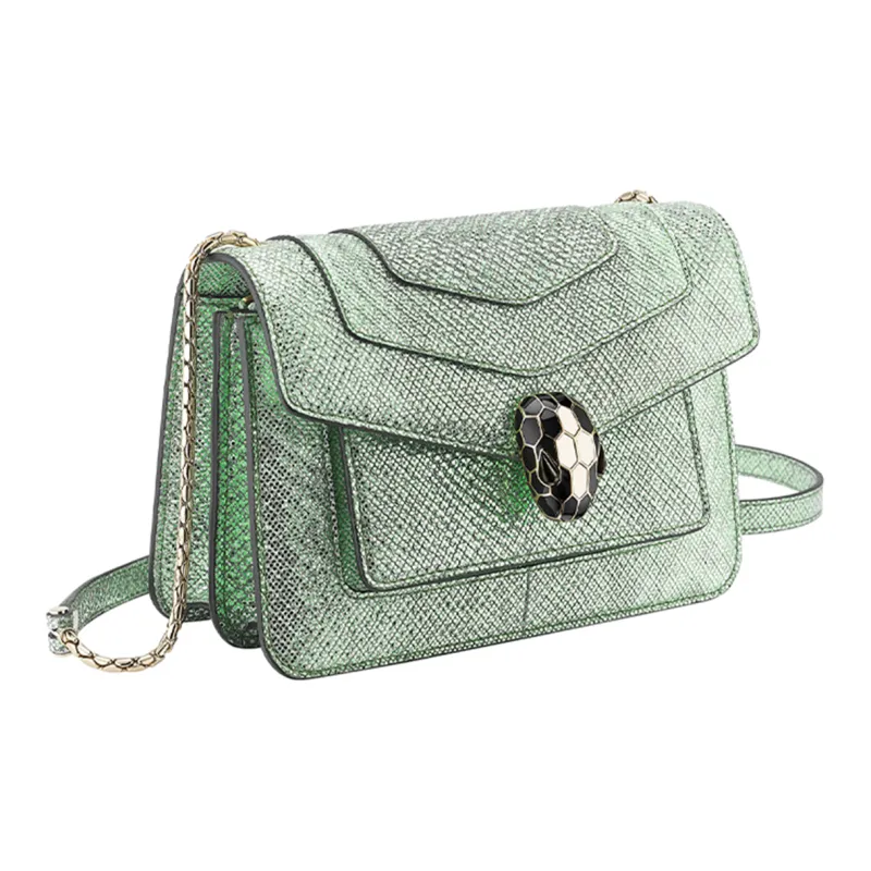 BVLGARI Calfskin Water Snake Skin One Shoulder Handbag Women's Mint Metallic-1