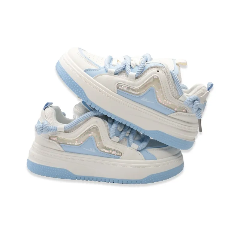 Warrior Anti Slip And Wear Resistant Lightweight Low Top Skateboard Shoes Women's Beige Blue-6