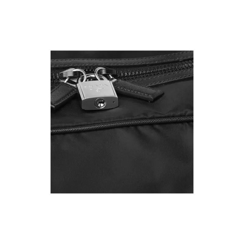 PRADA Nylon And Saffiano Leather Travel Bag Handbag Unisex Black-4