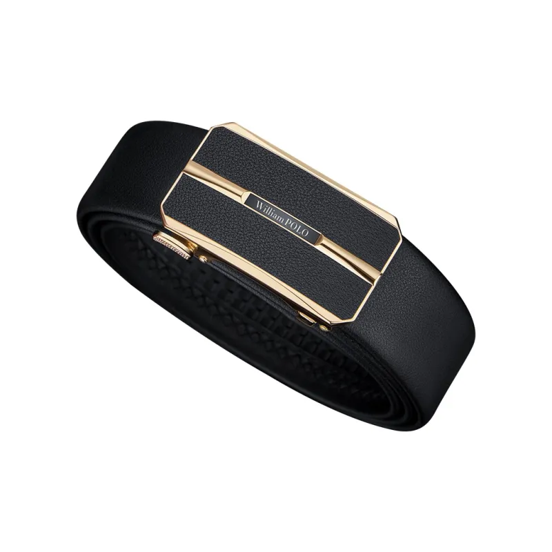 WilliamPOLO Cow Leather Top Grain Cow Leather Leather Belts Men's Gold Width 3.5cm-1