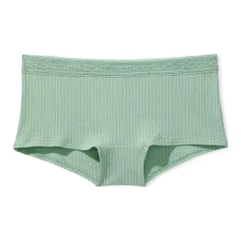 Victoria's Secret Logo Cotton Lace-Waist Boyshort Panty Green Underpants Women's 1 Pack Green