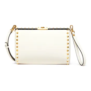 Valentino Rockstud Alcove Grained Calfskin Handheld Handbag Shoulder Bag Crossbody Bag Men's Light Ivory White