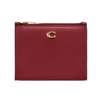 COACH Bifold Premium Calfskin Card Holder Wallet Mini Women's Deep Red